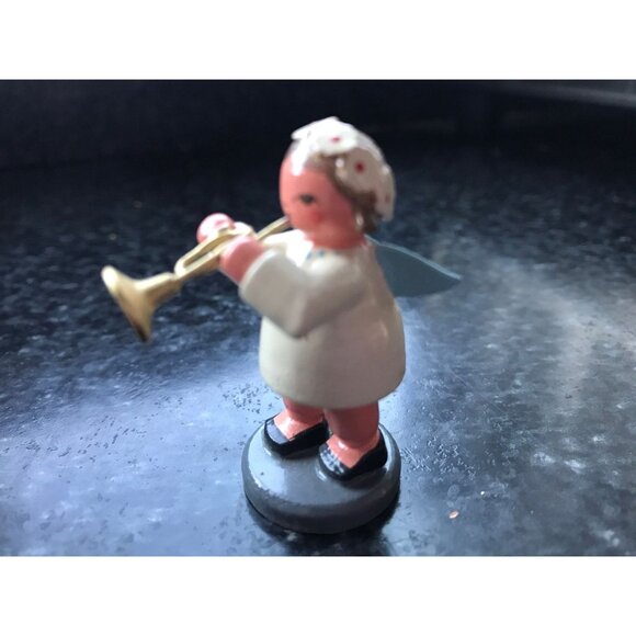 Vtg Christmas Wooden Music Angel Playing The Trombone Erzgebirge Made In Germany - Picture 3 of 8